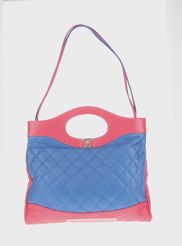 CHANEL Matelasse Hand Bag Lamb Skin 2way Blue Gold CC Auth BA7491M - 0