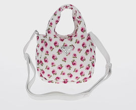 PRADA Floral Hand Bag Nylon 2way White Pink Silver 1BA359 Auth yk19751M - 0