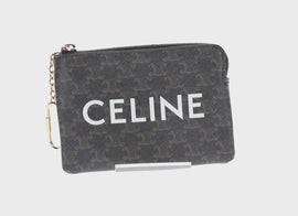 CELINE Macadam Canvas Coin Purse PVC Leather Black Gold Auth 148570M - 0