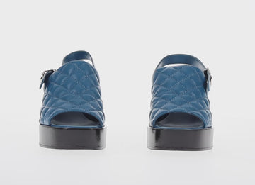 CHANEL Matelasse Heel Sandals Leather Blue CC Auth 139286M - 0