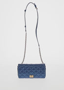 CHANEL 2.55 Matelasse Chain Shoulder Bag Calf Skin Blue Gold CC Auth 149291M-2