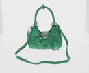PRADA Moon Bag Hand Bag Leather 2way Green Silver Auth 152696SAM-2