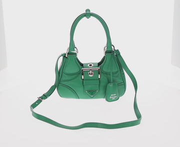PRADA Moon Bag Hand Bag Leather 2way Green Silver Auth 152696SAM - 0