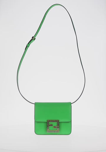 FENDI Fab Shoulder Bag Leather Green Gold Auth 133473M - 0