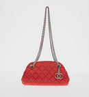 CHANEL Matelasse Chain Shoulder Bag Satin Orange Gold CC Auth 128193M-2
