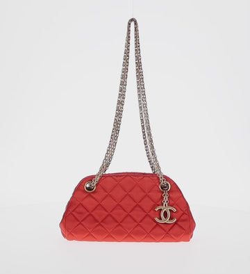 CHANEL Matelasse Chain Shoulder Bag Satin Orange Gold CC Auth 128193M - 0