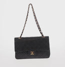 CHANEL Matelasse 25 Double Flap Chain Bag Lamb Skin Black Gold CC Auth BA9001SAM-2