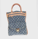 LOUIS VUITTON Monogram Denim Flat Shopper Tote Bag Blue M95018 Auth BA10551SAM-2