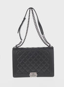 CHANEL Chain Boy Chanel Shoulder Bag Lamb Skin Black CC Auth 154052SAM-2