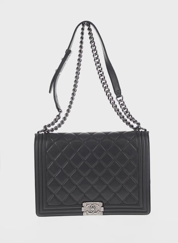 CHANEL Chain Boy Chanel Shoulder Bag Lamb Skin Black CC Auth 154052SAM - 0