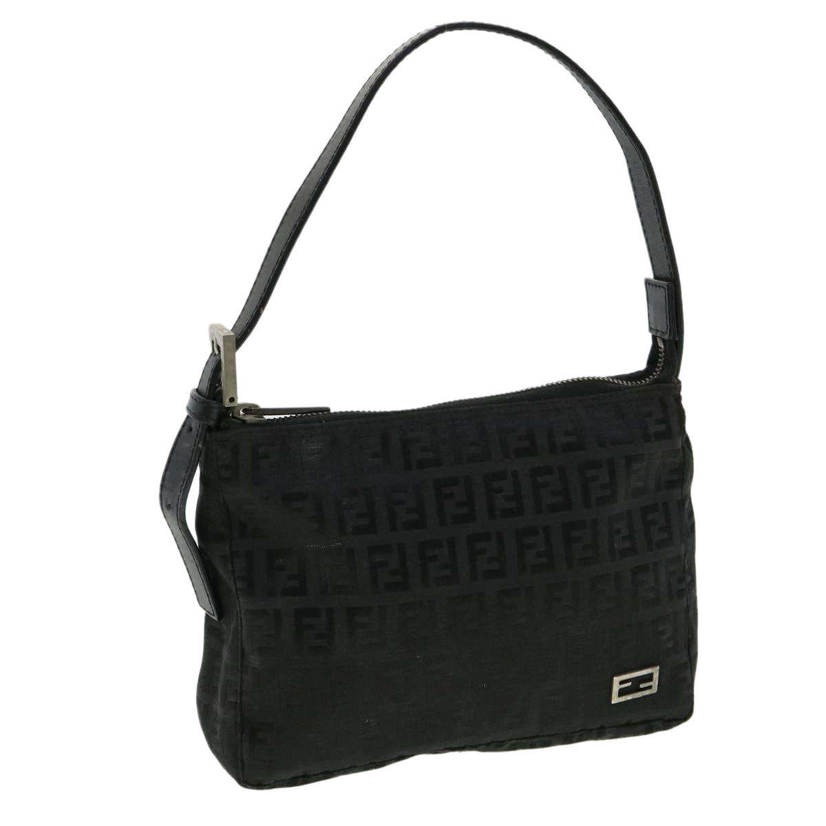 FENDI Zucchino Canvas Shoulder Bag Black Auth rd3664