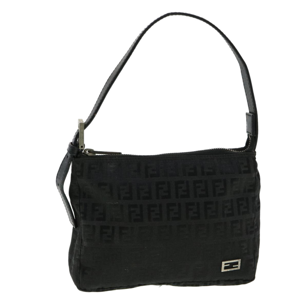 FENDI Zucchino Canvas Shoulder Bag Black Auth rd3664