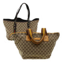 GUCCI GG Canvas Web Sherry Line Hand Bag 2Set Beige Green Yellow Auth rd5183-1