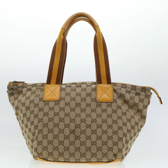 GUCCI GG Canvas Web Sherry Line Hand Bag 2Set Beige Green Yellow Auth rd5183