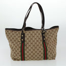 GUCCI GG Canvas Web Sherry Line Hand Bag 2Set Beige Green Yellow Auth rd5183-2
