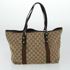 GUCCI GG Canvas Web Sherry Line Hand Bag 2Set Beige Green Yellow Auth rd5183 - 0