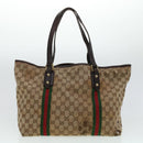 GUCCI GG Canvas Web Sherry Line Hand Bag 2Set Beige Green Yellow Auth rd5183-3
