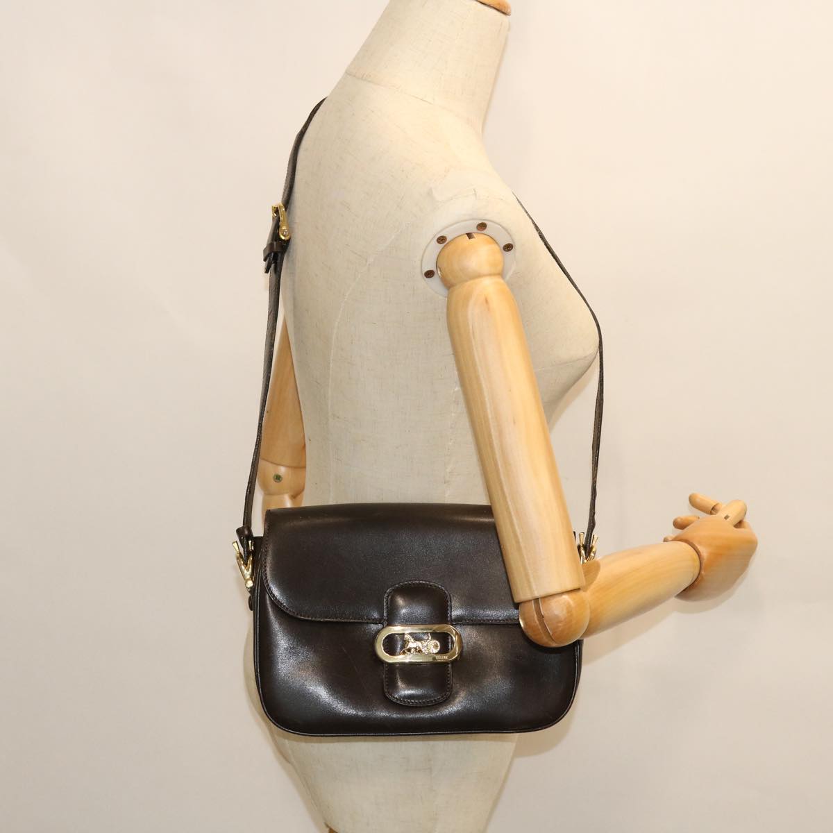 CELINE Horse Carriage Shoulder Bag Leather Brown Auth rd5687