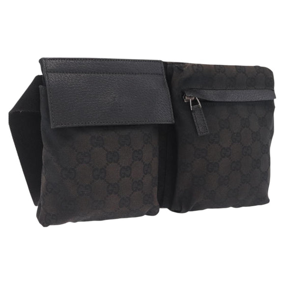 GUCCI GG Canvas Waist Bag Black Silver 28566 Auth RV029