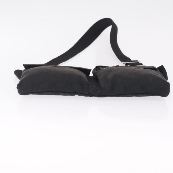 GUCCI GG Canvas Waist Bag Black Silver 28566 Auth RV029