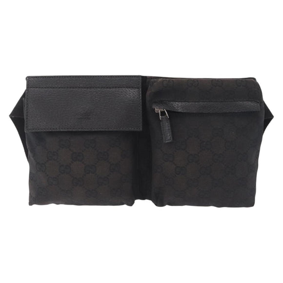 GUCCI GG Canvas Waist Bag Black Silver 28566 Auth RV029