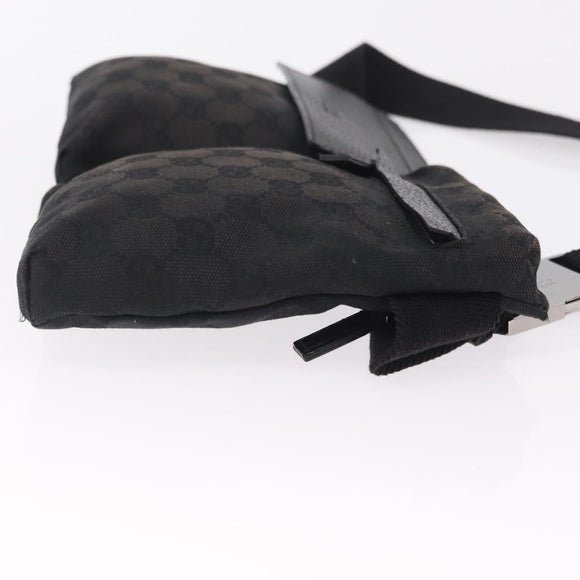 GUCCI GG Canvas Waist Bag Black Silver 28566 Auth RV029