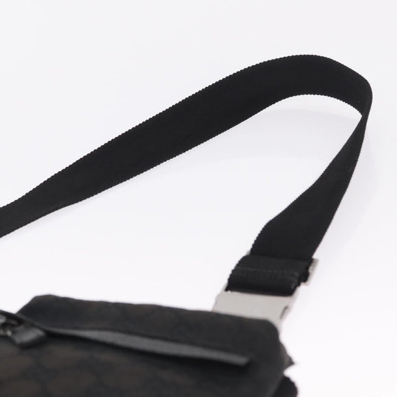 GUCCI GG Canvas Waist Bag Black Silver 28566 Auth RV029