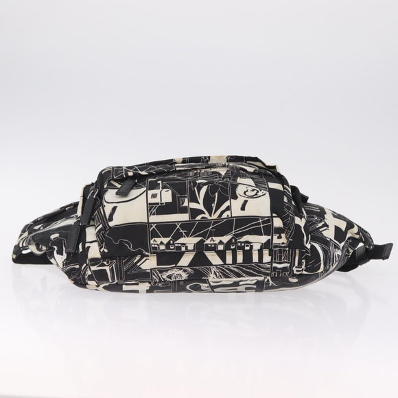 PRADA Comic Illustration Body Bag Nylon Black White Auth RV037A