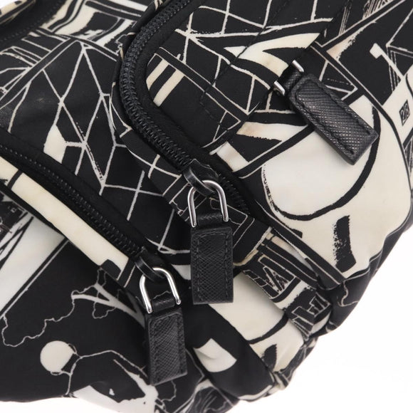 PRADA Comic Illustration Body Bag Nylon Black White Auth RV037A