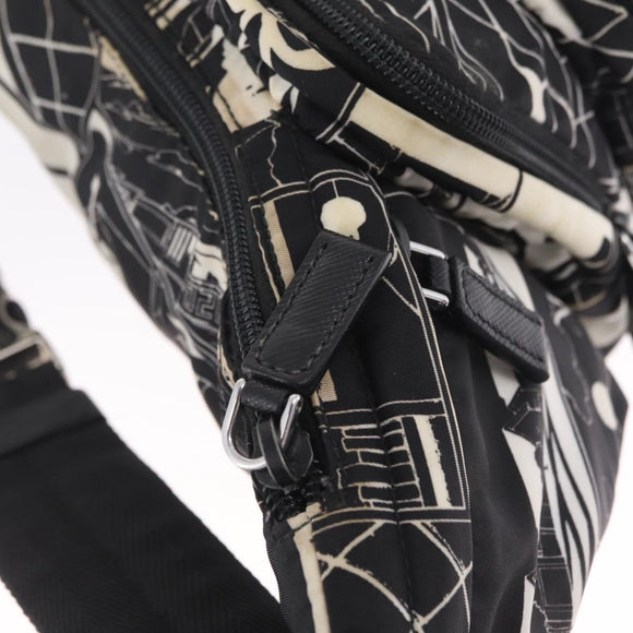 PRADA Comic Illustration Body Bag Nylon Black White Auth RV037A