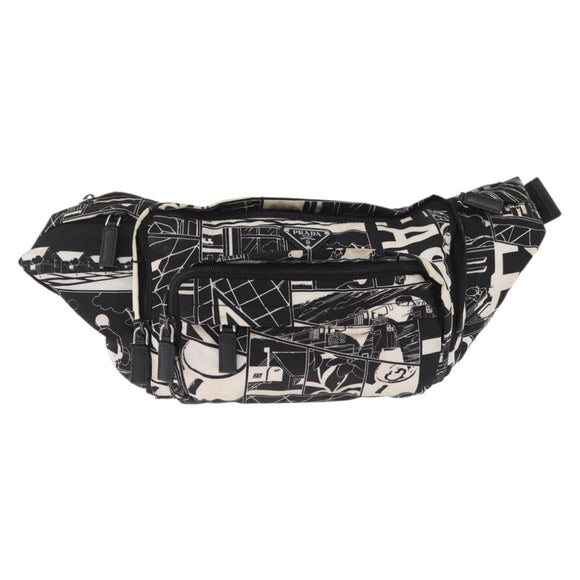 PRADA Comic Illustration Body Bag Nylon Black White Auth RV037A