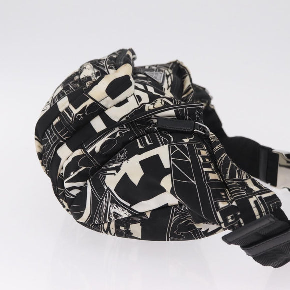 PRADA Comic Illustration Body Bag Nylon Black White Auth RV037A