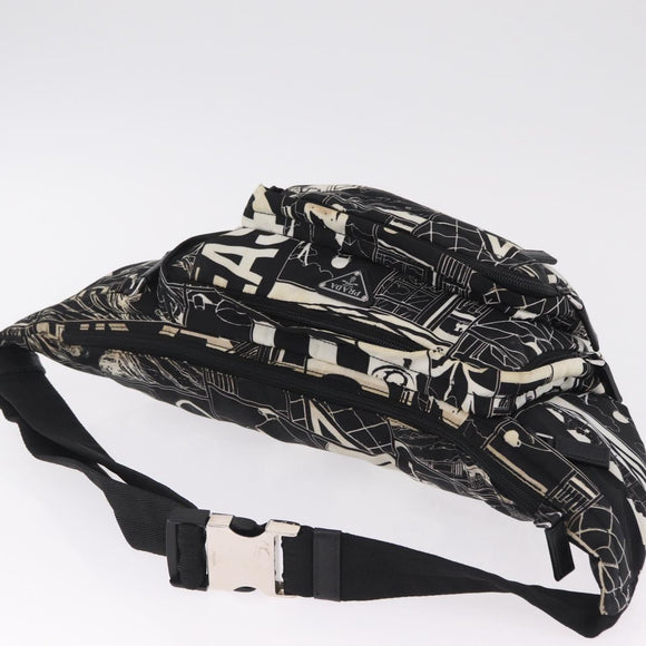 PRADA Comic Illustration Body Bag Nylon Black White Auth RV037A