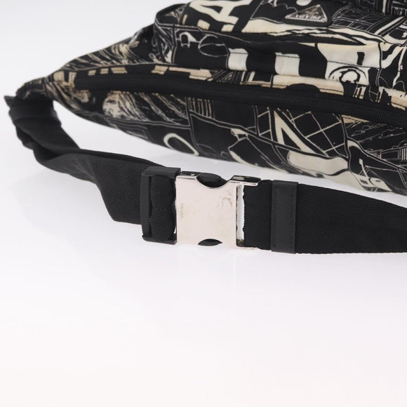 PRADA Comic Illustration Body Bag Nylon Black White Auth RV037A