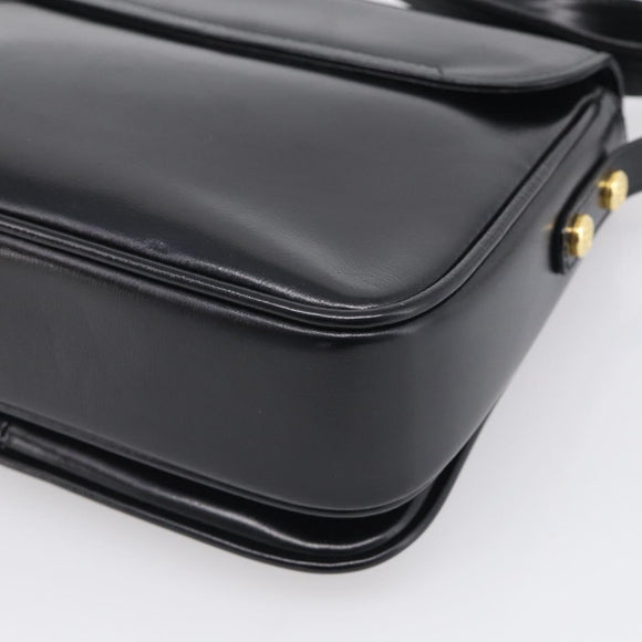 GUCCI Old Gucci Interlocking Shoulder Bag Leather Black Gold Auth RV041V