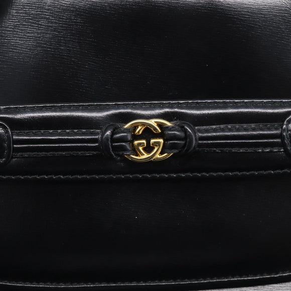 GUCCI Old Gucci Interlocking Shoulder Bag Leather Black Gold Auth RV041V