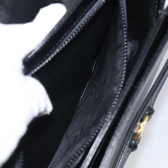 GUCCI Old Gucci Interlocking Shoulder Bag Leather Black Gold Auth RV041V