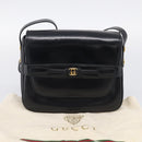 GUCCI Old Gucci Interlocking Shoulder Bag Leather Black Gold Auth RV041V-25