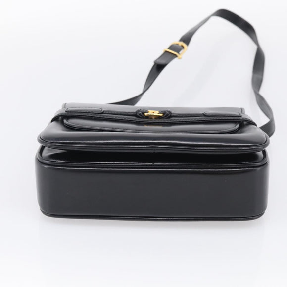 GUCCI Old Gucci Interlocking Shoulder Bag Leather Black Gold Auth RV041V