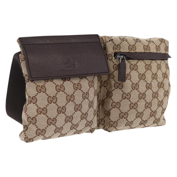 GUCCI GG Canvas Waist Bag Beige Silver 28566 Auth RV064A