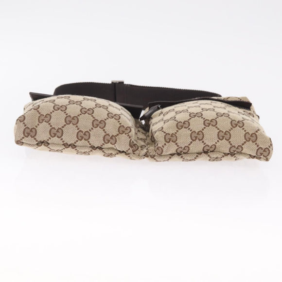 GUCCI GG Canvas Waist Bag Beige Silver 28566 Auth RV064A