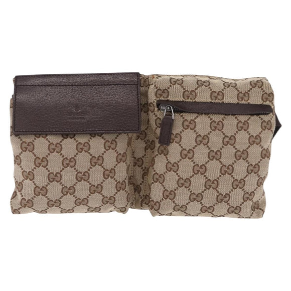 GUCCI GG Canvas Waist Bag Beige Silver 28566 Auth RV064A