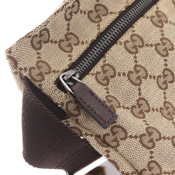 GUCCI GG Canvas Waist Bag Beige Silver 28566 Auth RV064A