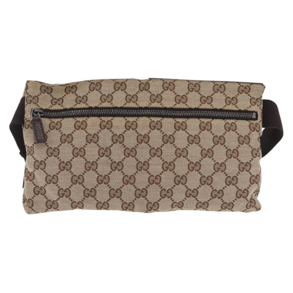 GUCCI GG Canvas Waist Bag Beige Silver 28566 Auth RV064A