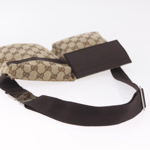 GUCCI GG Canvas Waist Bag Beige Silver 28566 Auth RV064A