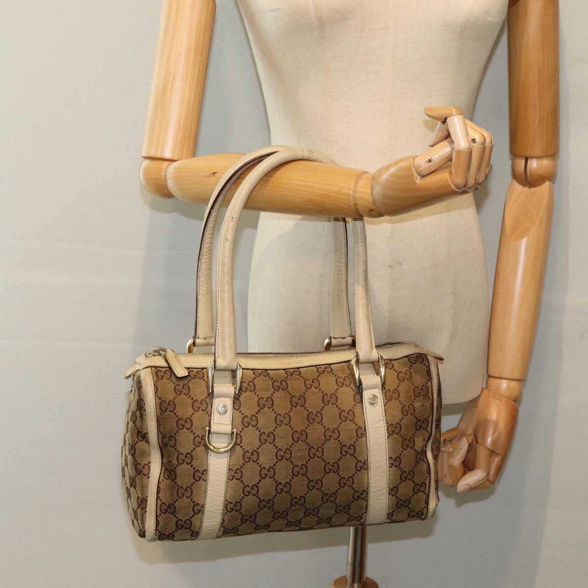 GUCCI GG Canvas Hand Bag Beige 130942 Auth S1577