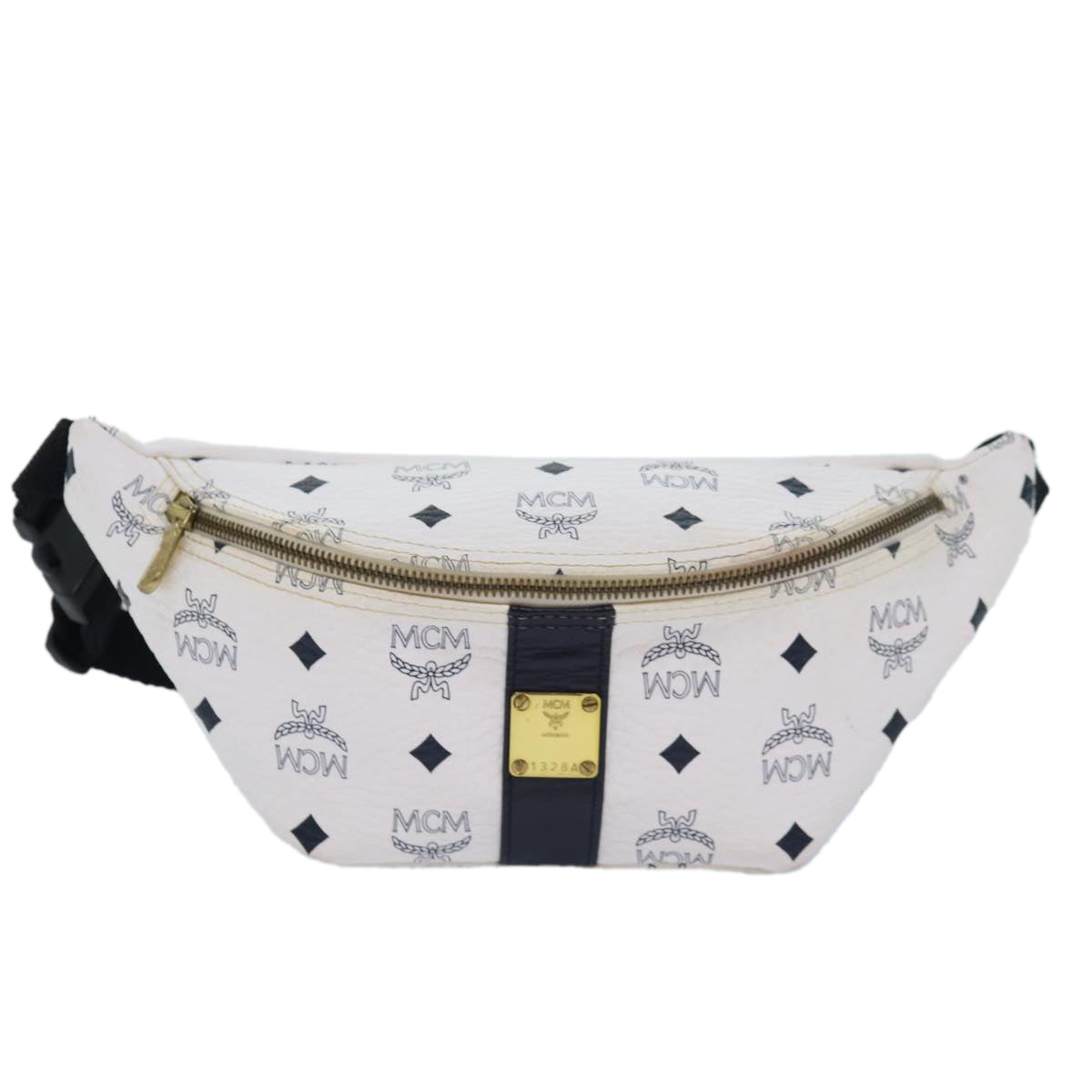 MCM Vicetos Logogram Waist bag PVC Leather White Auth S1580 - 0