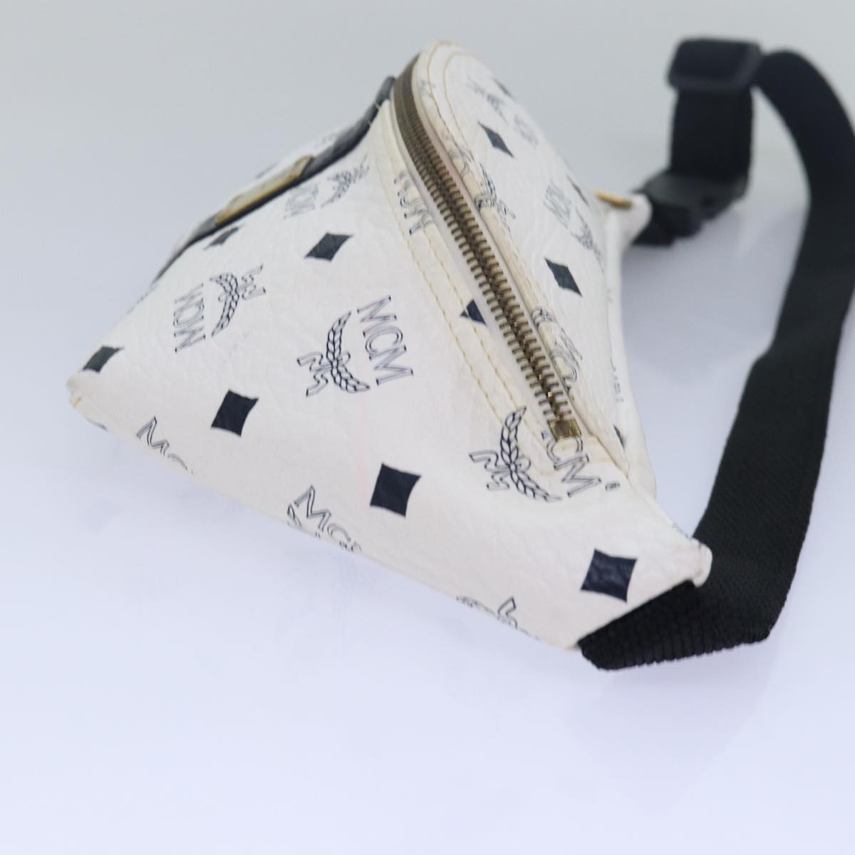 MCM Vicetos Logogram Waist bag PVC Leather White Auth S1580