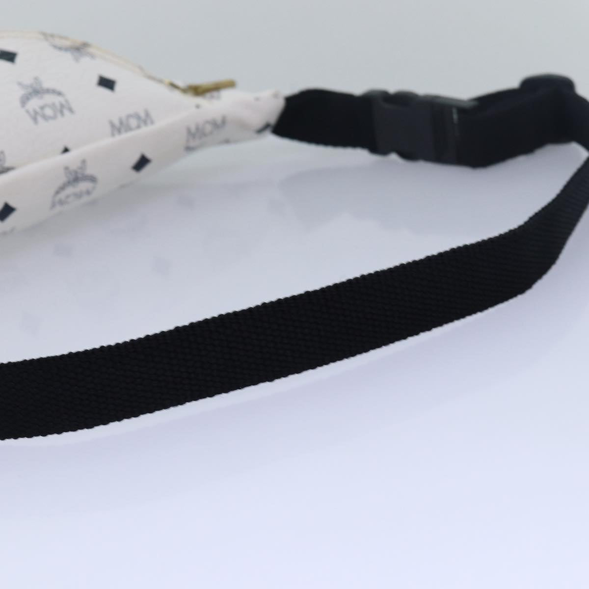 MCM Vicetos Logogram Waist bag PVC Leather White Auth S1580