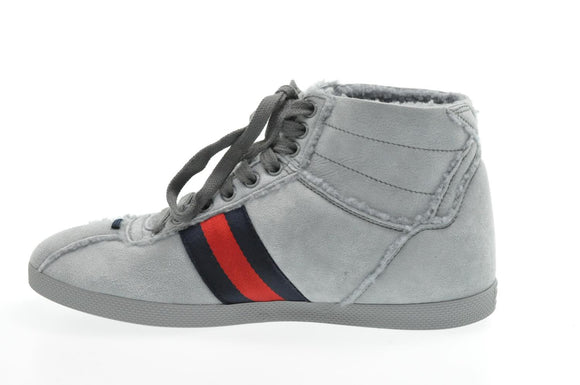 GUCCI Sherry Line shoes Suede 5 1/2 Red Navy Auth am2614sV